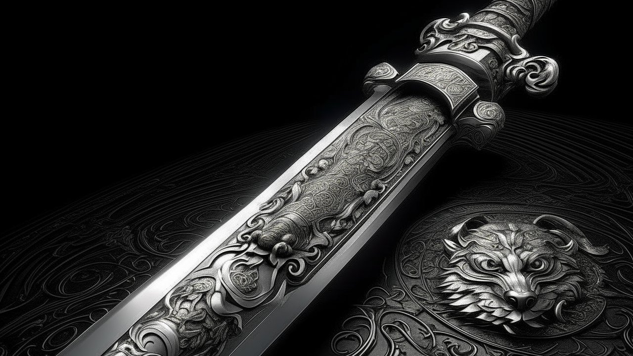 Intricately Engraved Sword with Wolf Motif