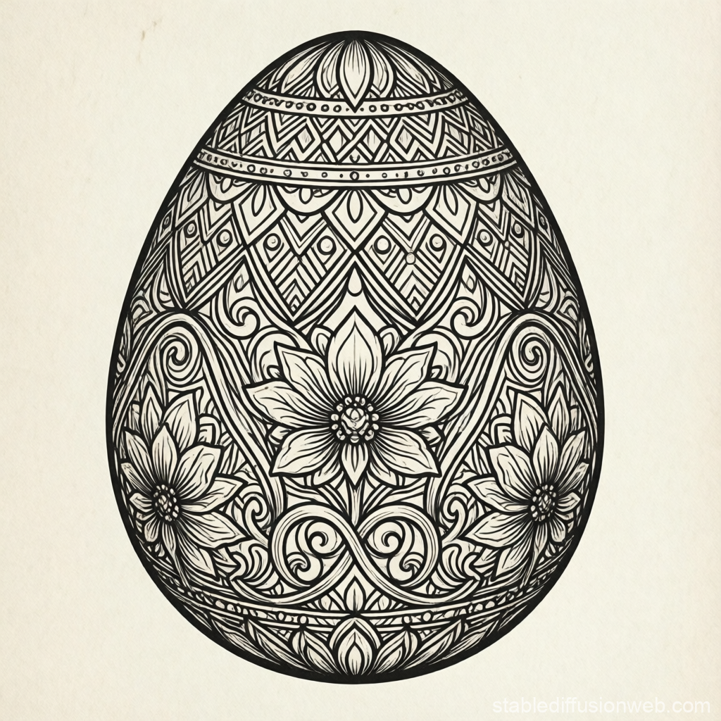 Intricately Patterned Easter Egg Line Art