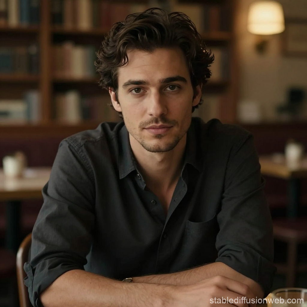 Introspective Young Man in Cozy Library Setting
