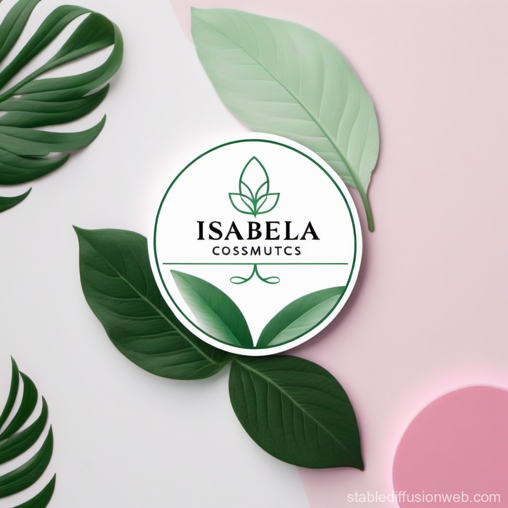 Isabela Cosmetics Logo with Green Leaves on Pink Background