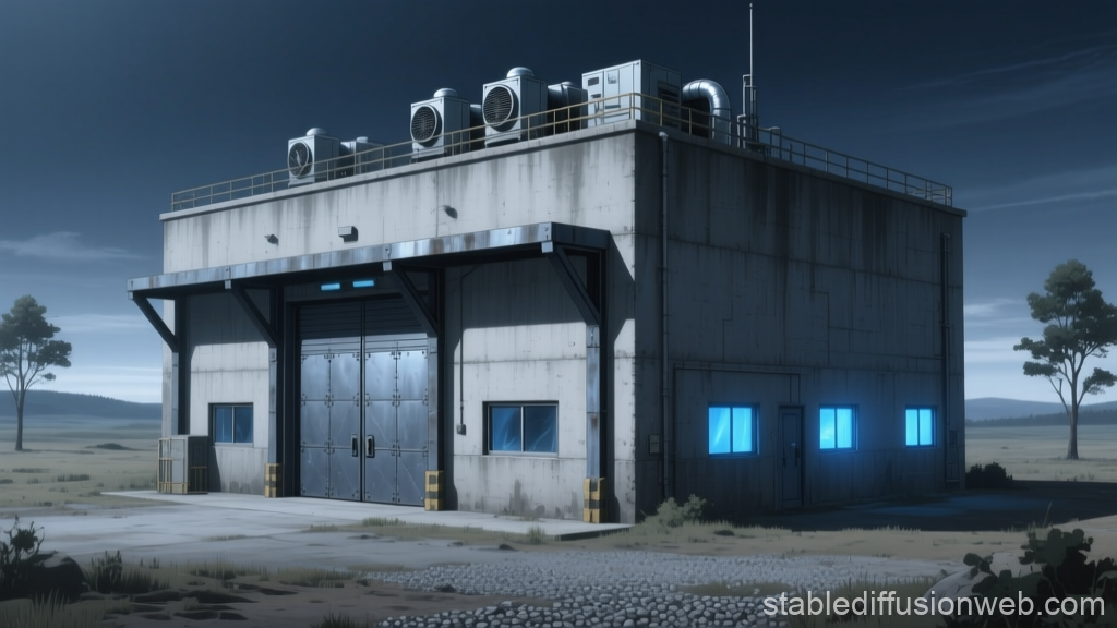 Isolated Industrial Bunker at Dusk