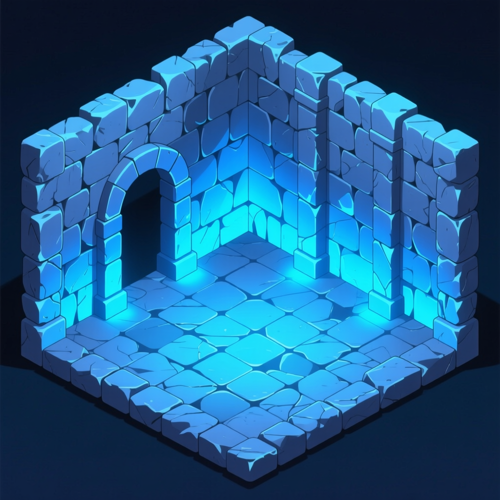 Isometric Blue Lit Stone Dungeon Room