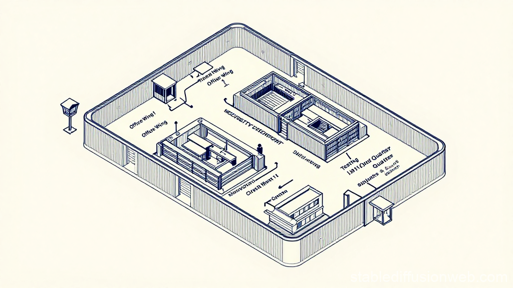 Isometric Blueprint of a Secure Facility Layout