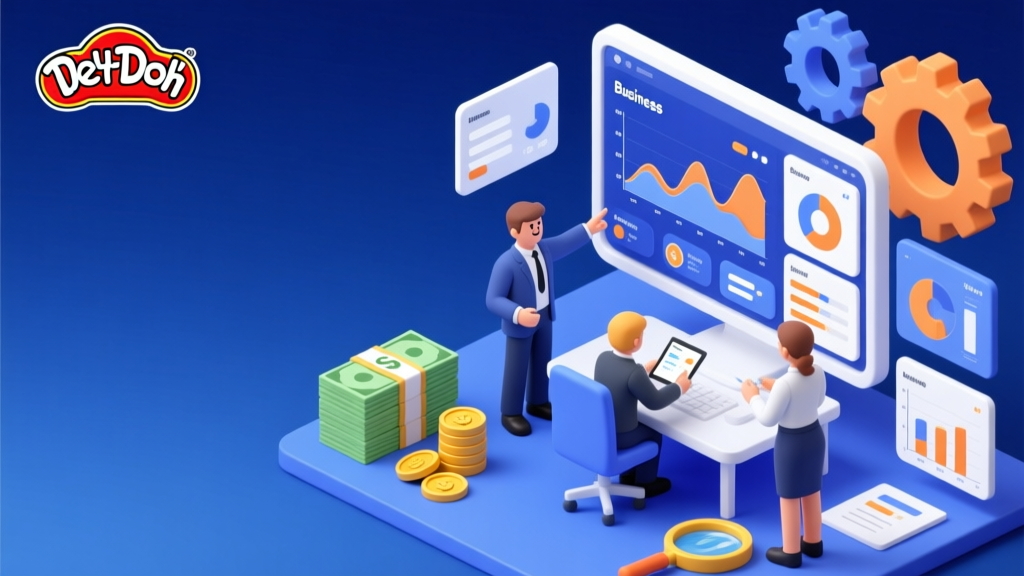 Isometric Business Dashboard with Team Analyzing Data