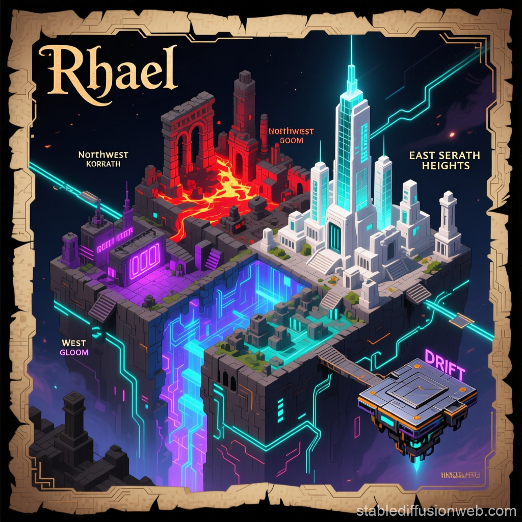 Isometric Cyberpunk City Map of Rhael