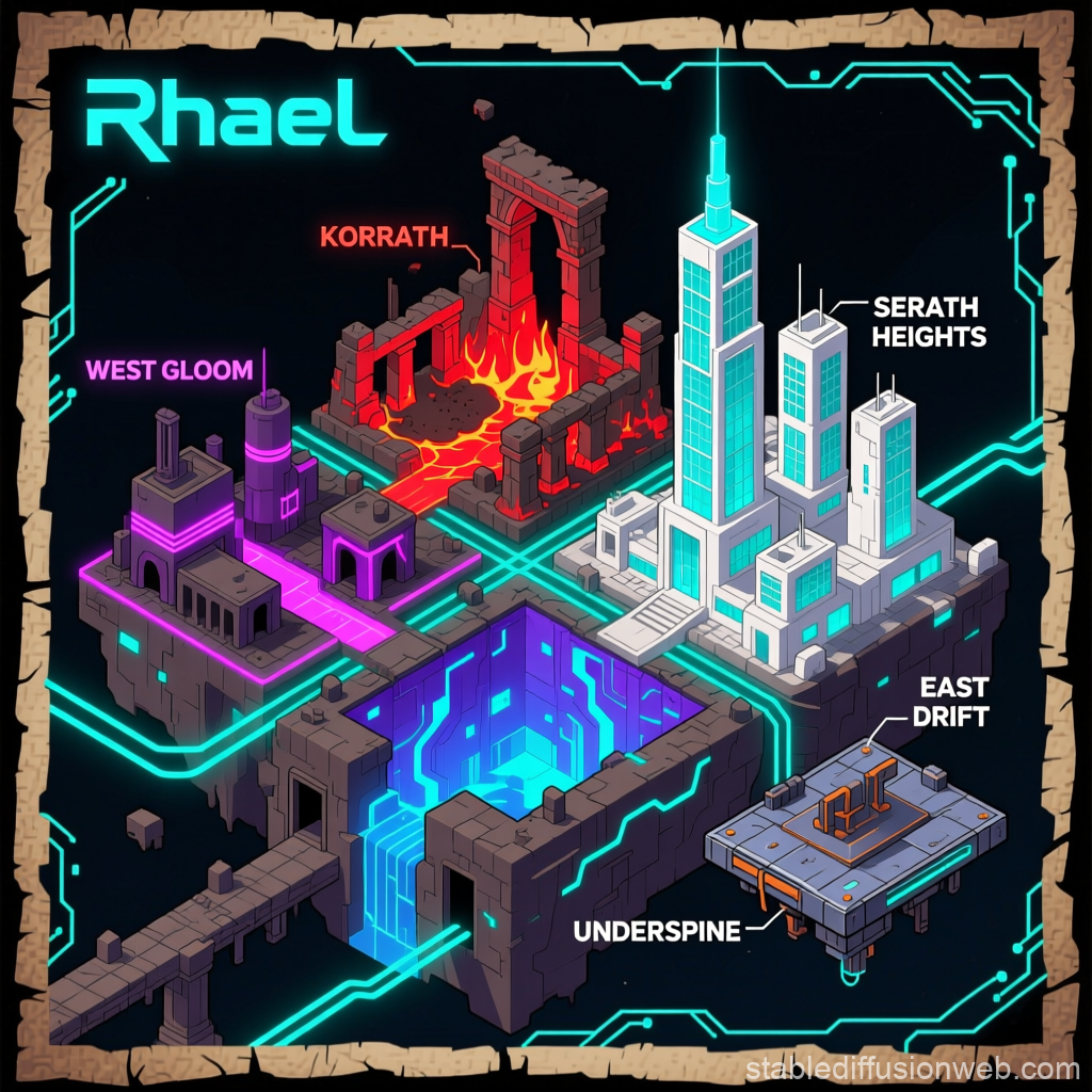 Isometric Cyberpunk City Map of Rhael