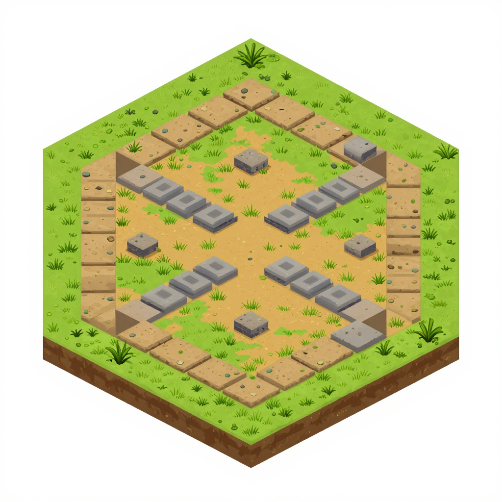 Isometric Hexagonal Gaming Map with Stone Ruins