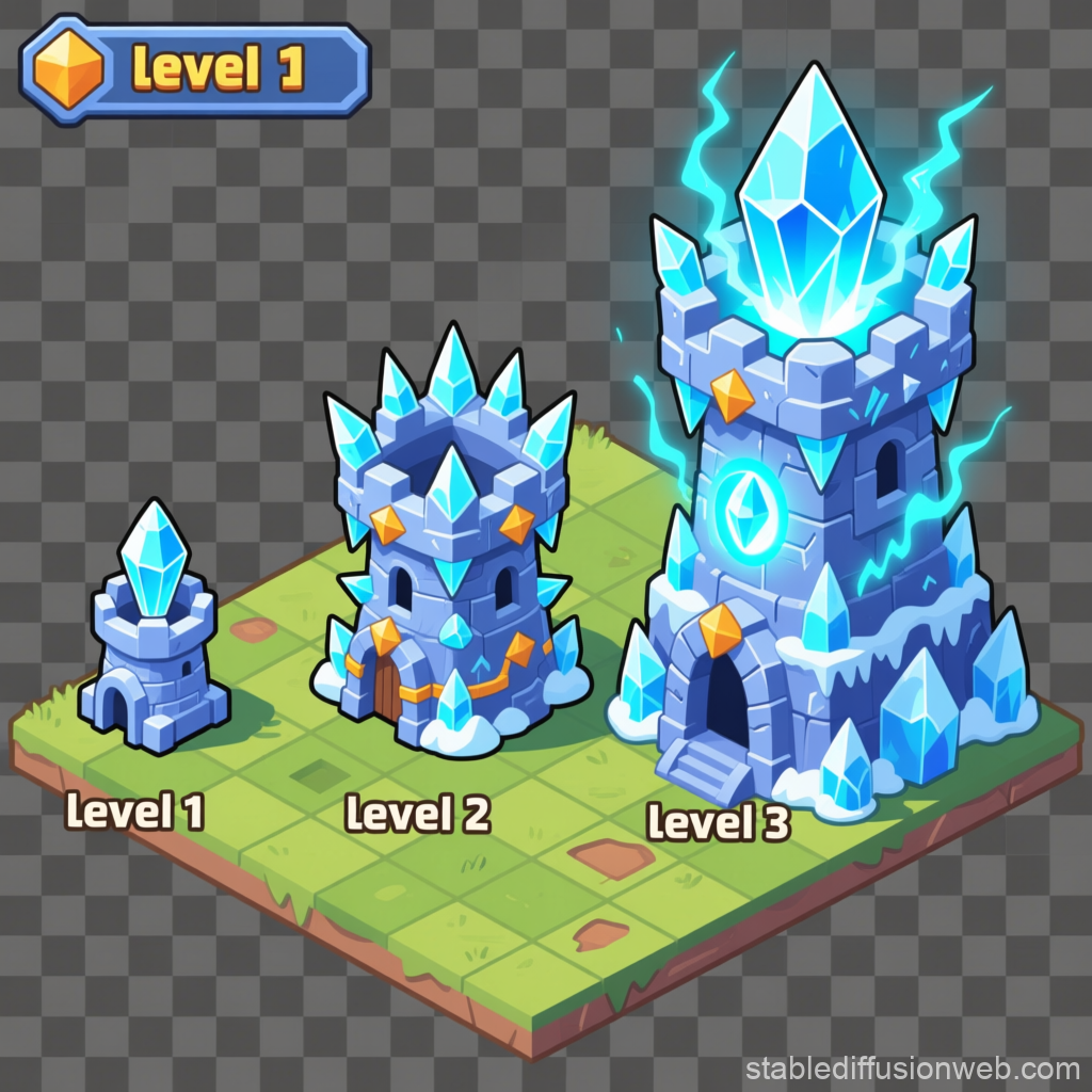 Isometric Ice Tower Upgrade Levels in Game UI