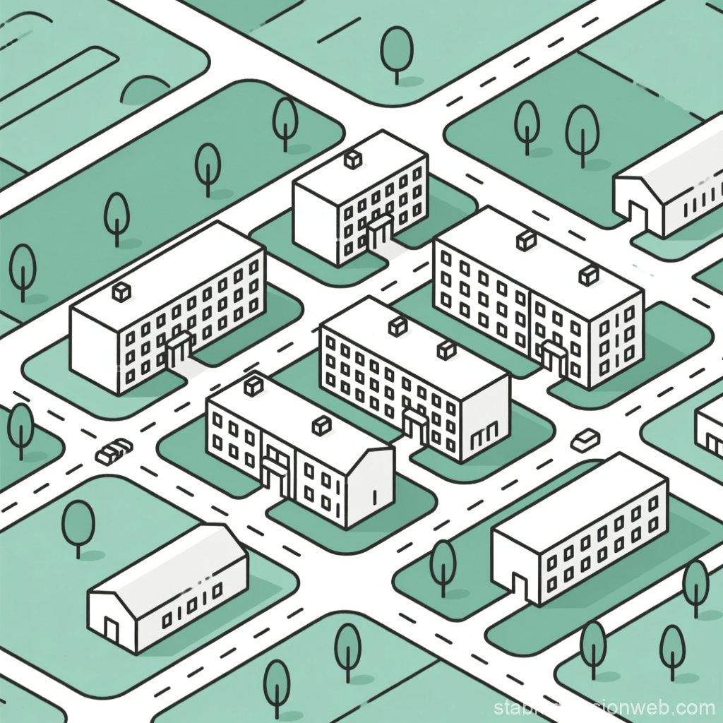 Isometric Illustration of a Residential Neighborhood