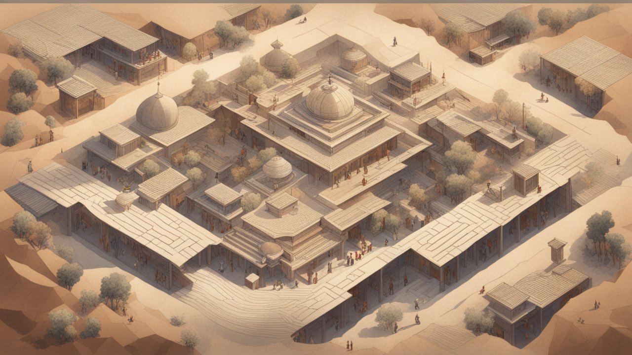 Isometric Illustration of Ancient Silk Road Architecture