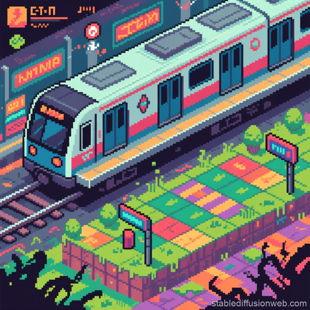 Isometric Pixel Art of a Vibrant Metro Train Station