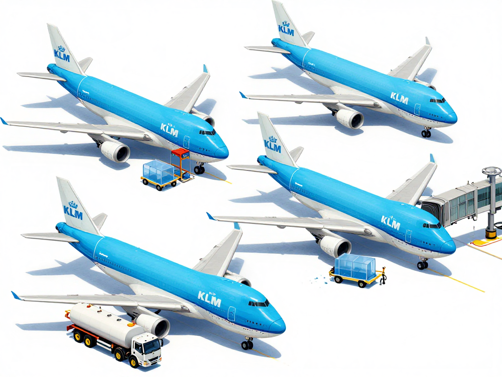 Isometric View of KLM Airplanes at Airport Terminal