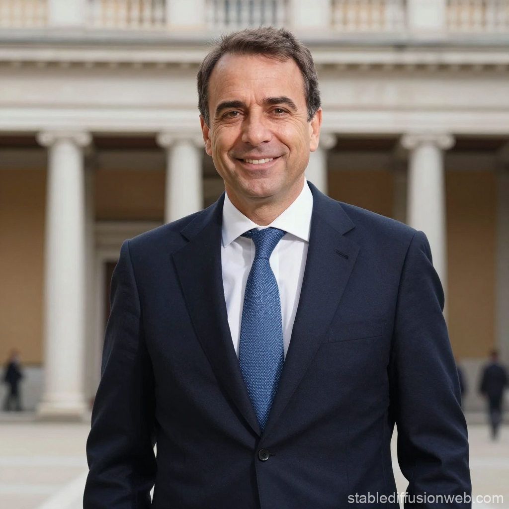 Italian Politician Smiling Outside Palazzo