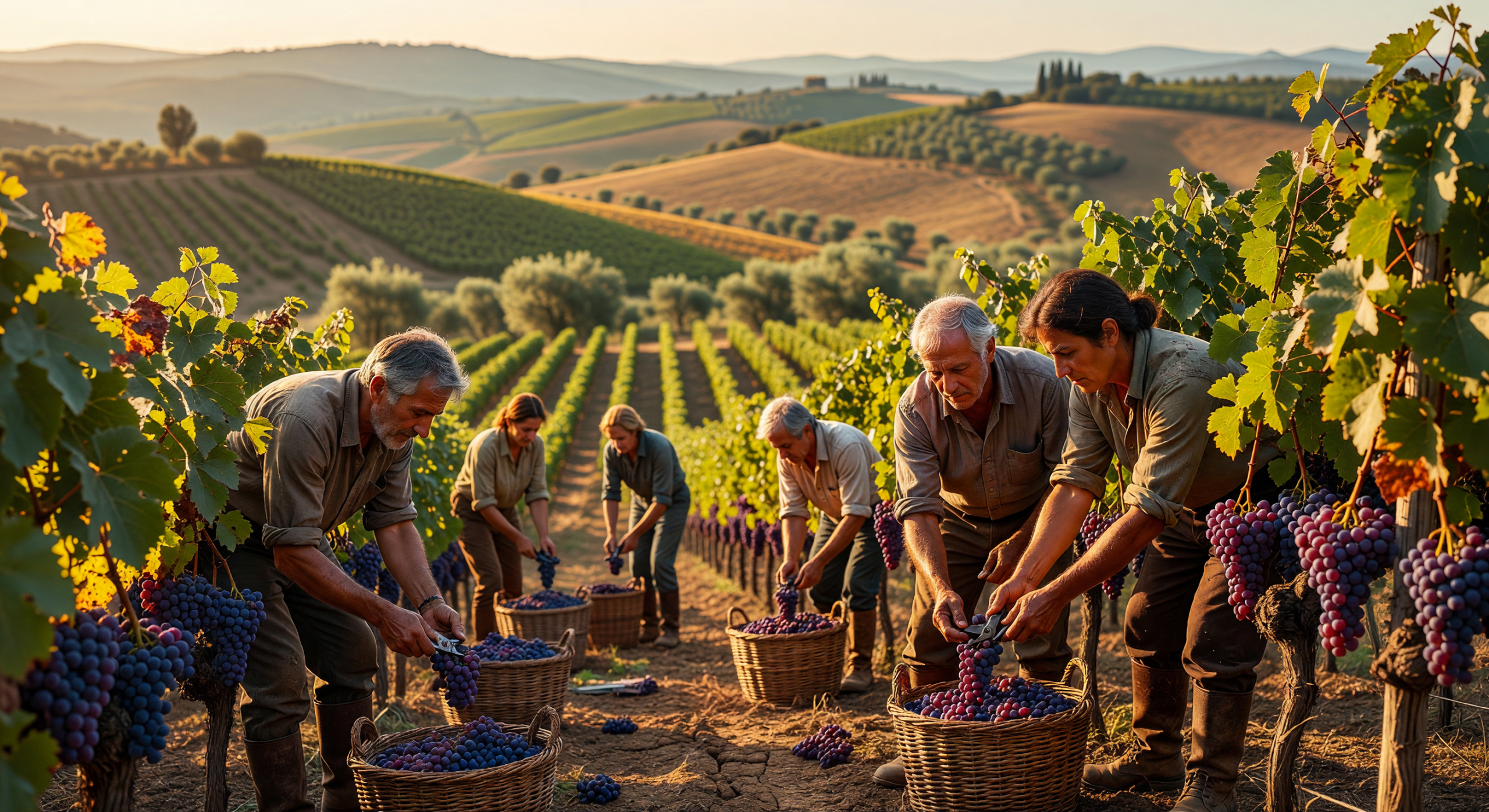 Italian Vineyard Harvest at Golden Hour