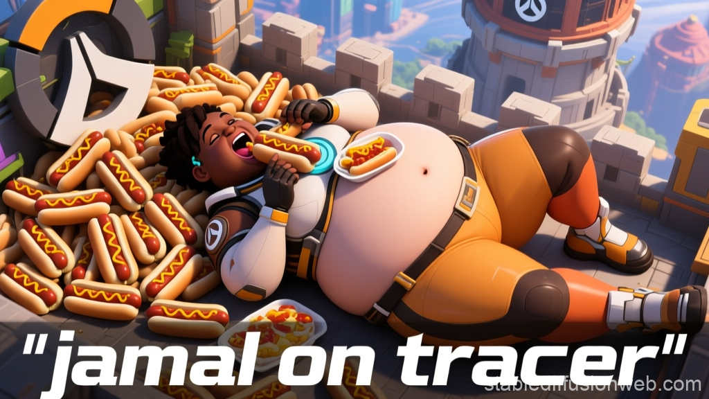 Jamal Enjoying Hotdogs in Overwatch Style