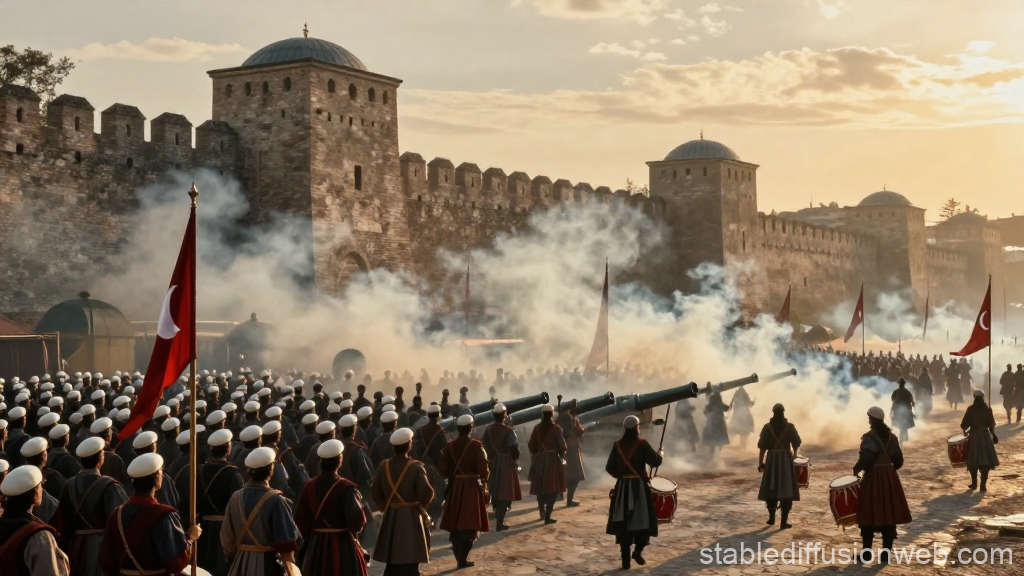 Janissaries Storming Constantinople with Cannons and Drums