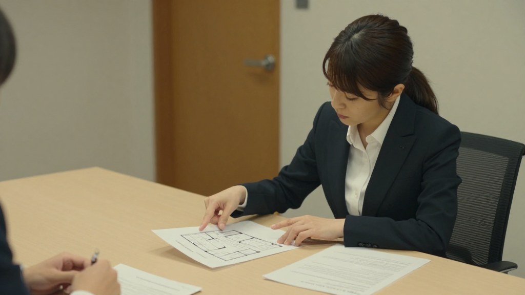 Japanese Businesswoman Explaining House Floor Plan in Office