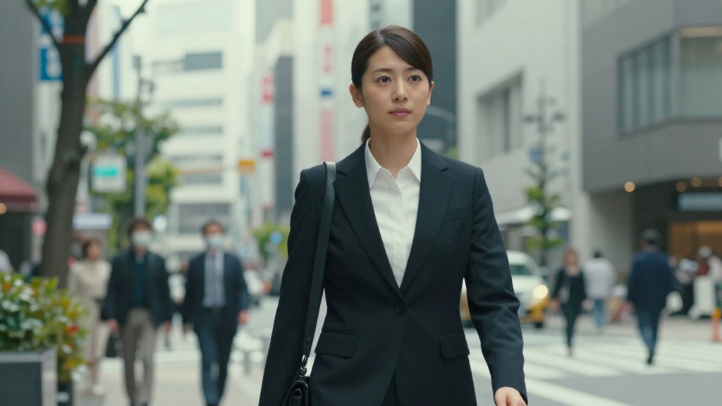 Japanese Businesswoman Walking in City Street