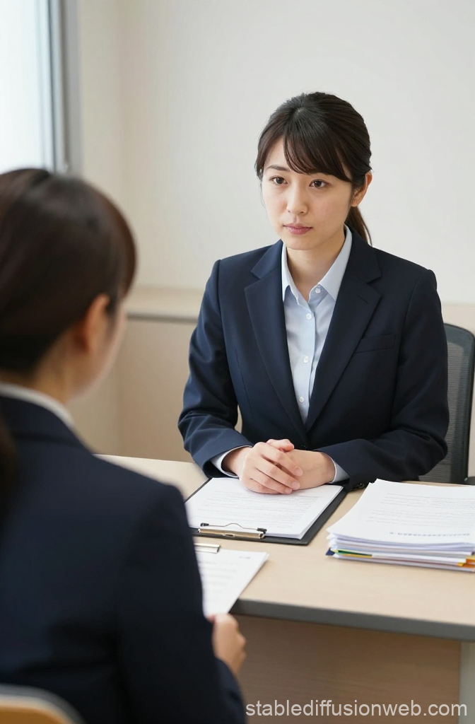 Japanese Caseworker Conducting Office Interview