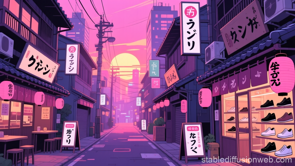 Japonising Cyberpunk Alley at Sunset