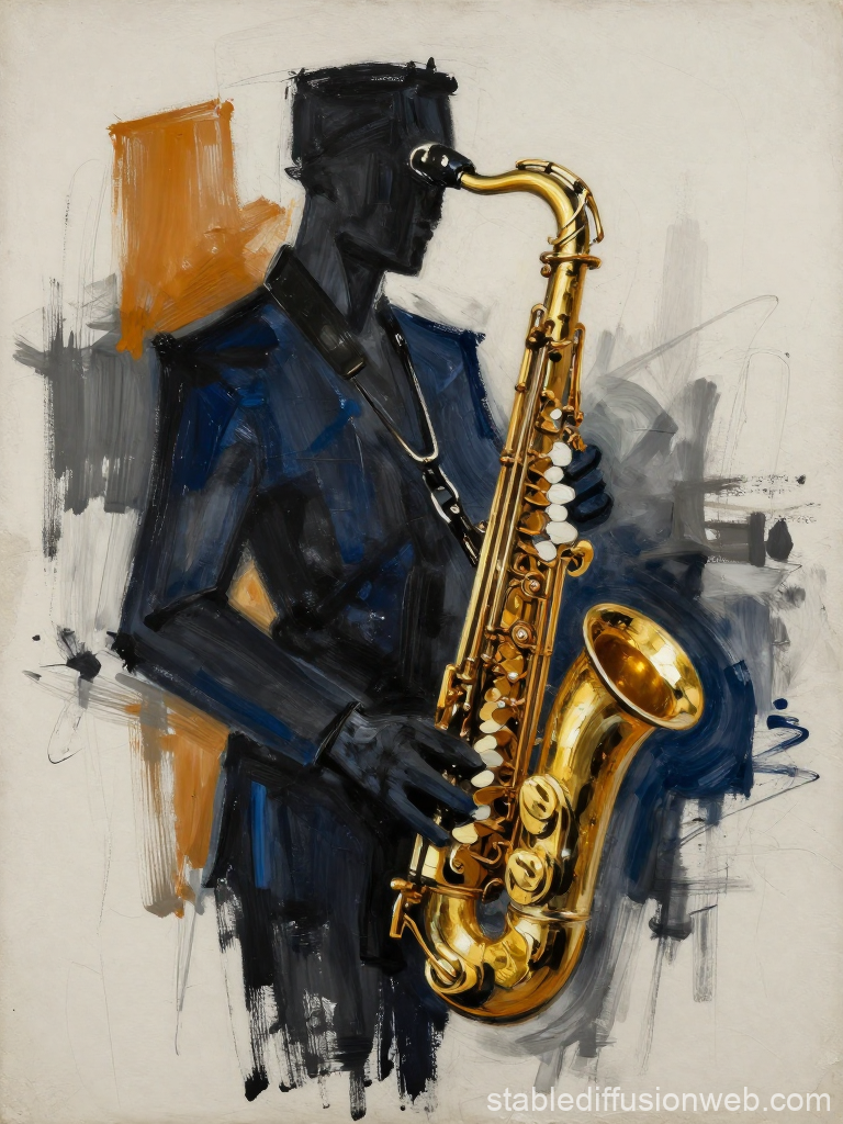 Jazz Musician Playing Saxophone in Abstract Expressionism