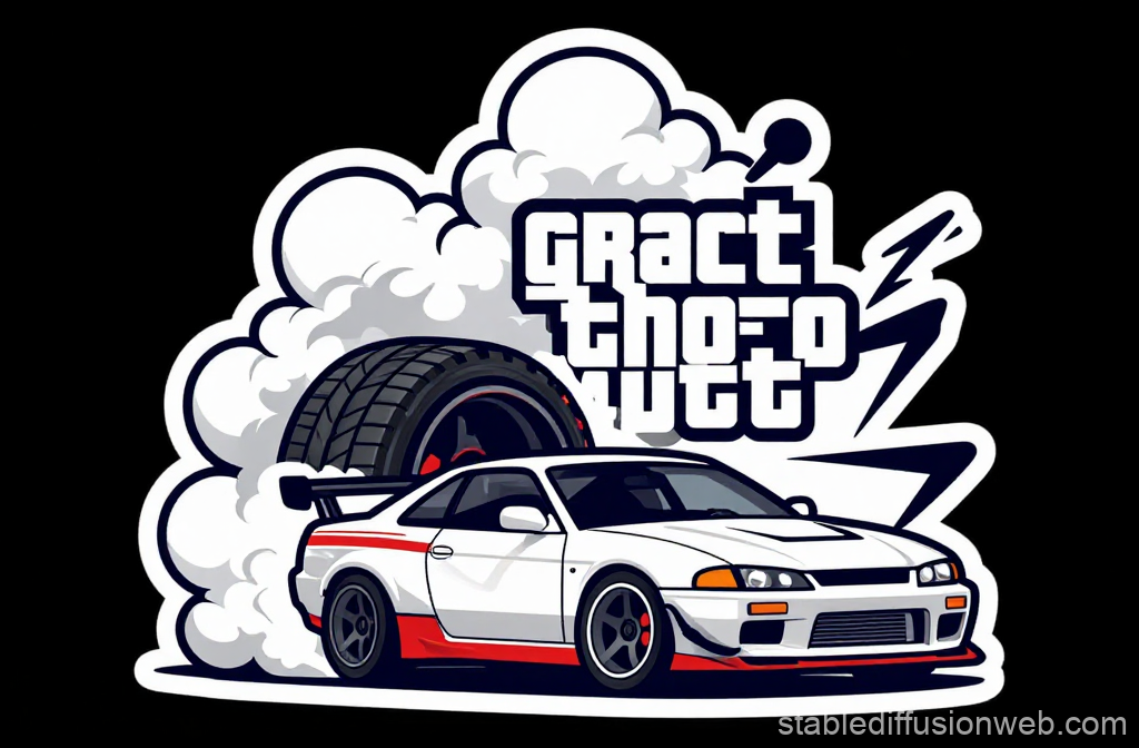 JDM Drift Car with Smoke and Tire Sticker