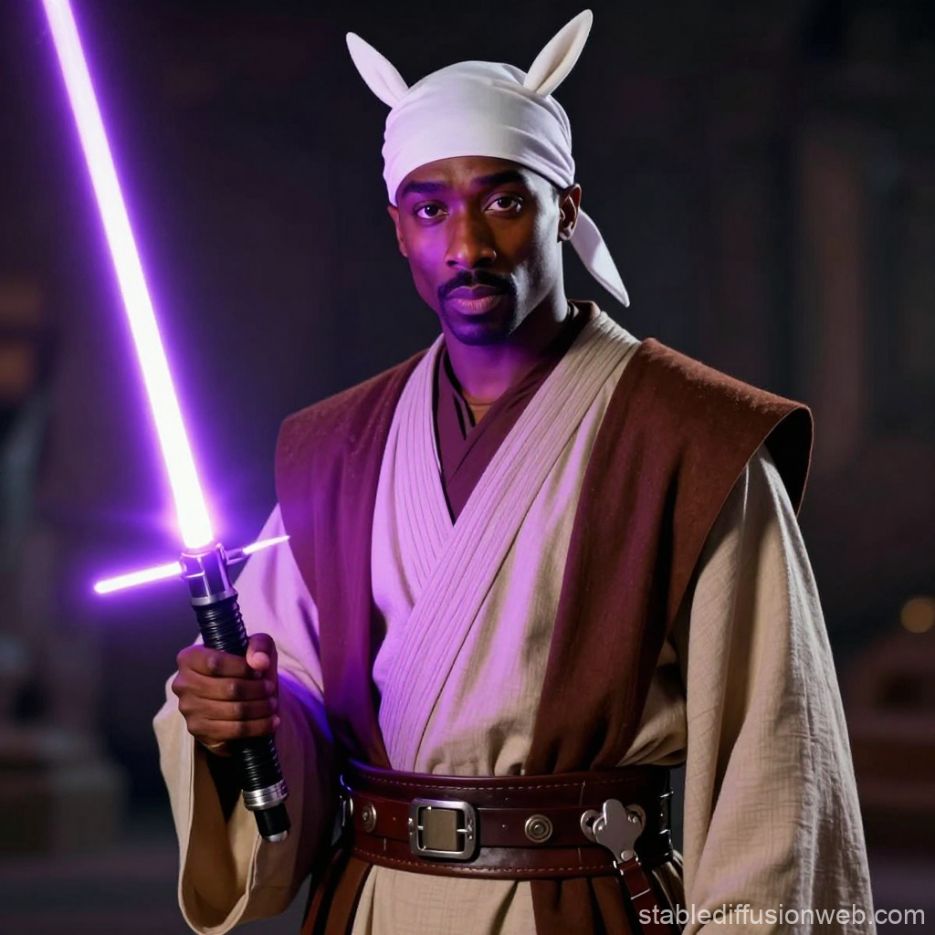 Jedi Warrior with Bunny Ears and Purple Lightsaber