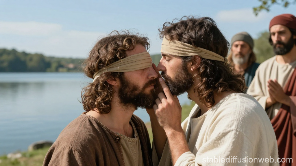 Jesus Healing a Blind Man by the Lake