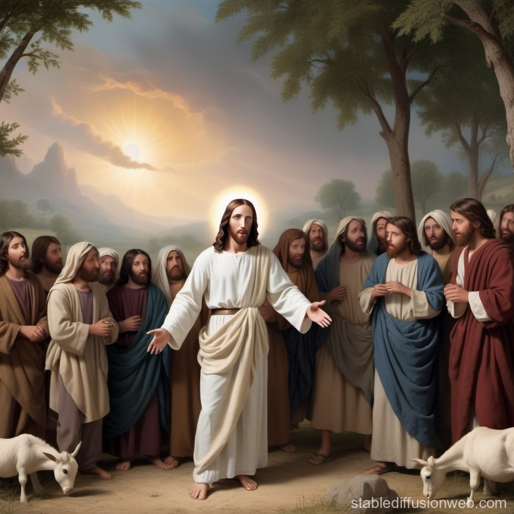 Jesus Teaching His Disciples in a Serene Landscape