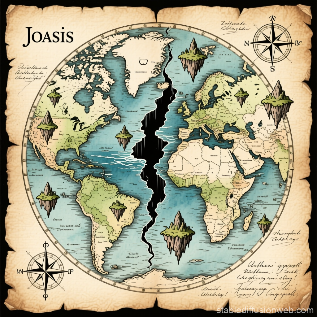 Joasis Fantasy Map with Floating Islands and Central Rift