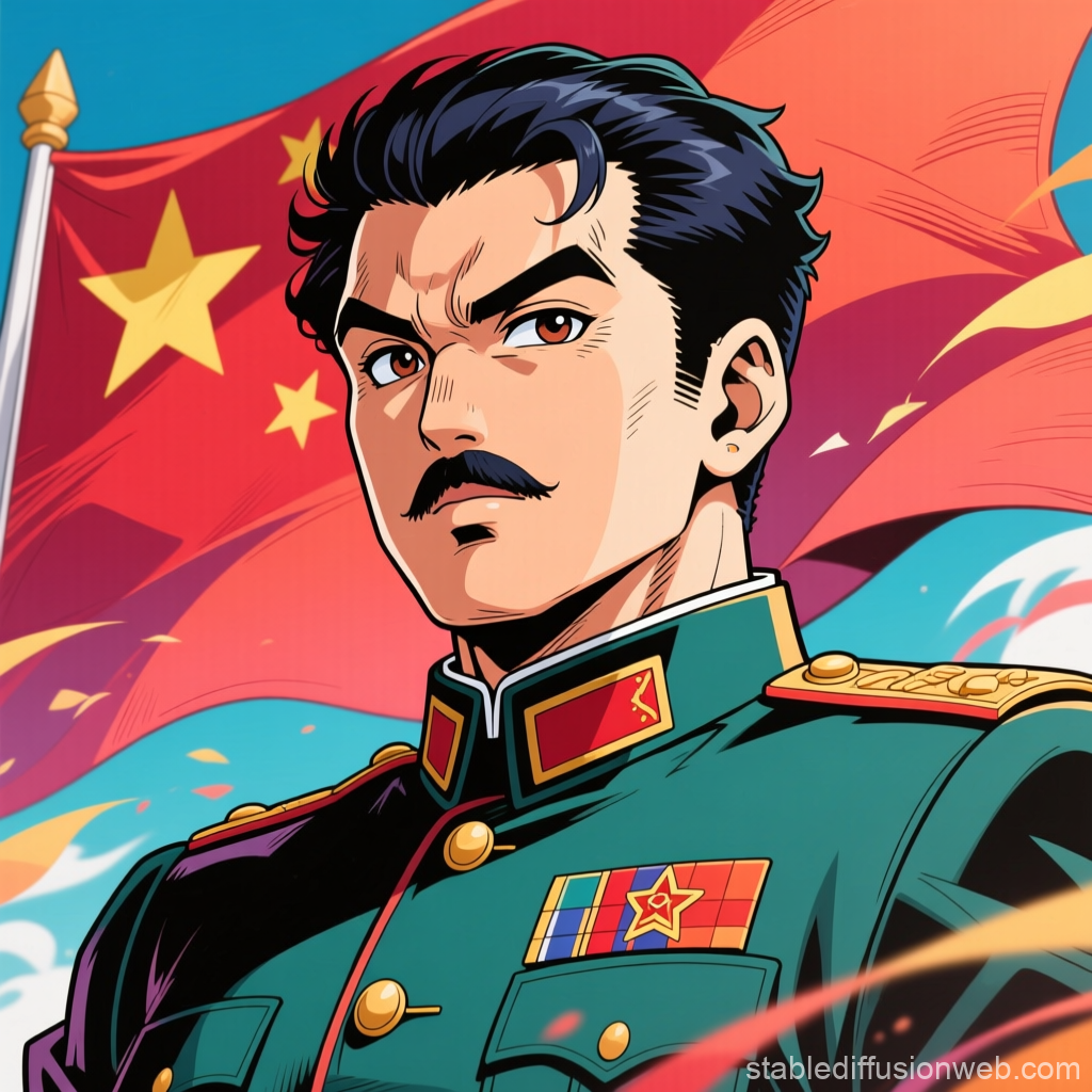 JoJo Style Military Leader with Chinese Flag