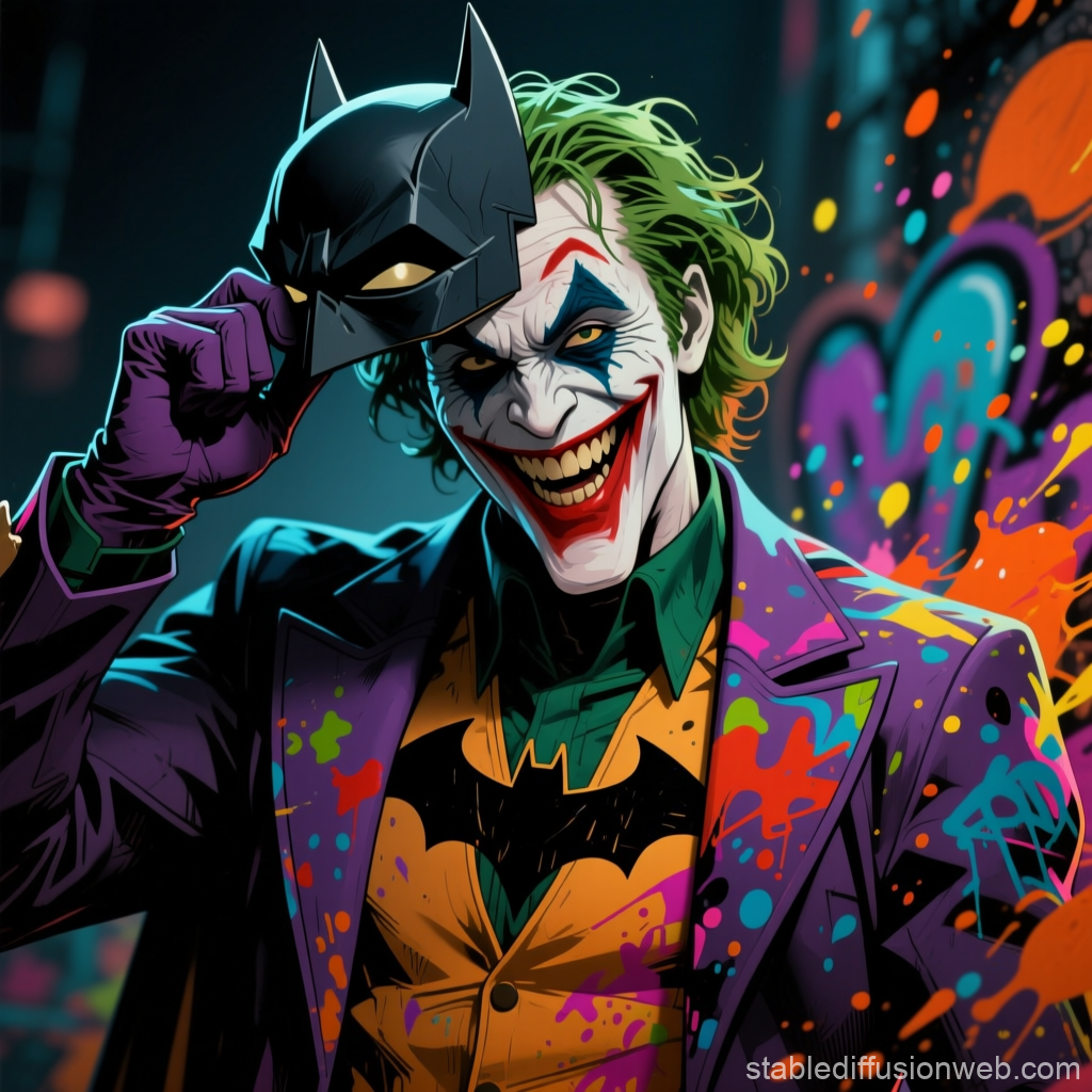 Joker Unmasking Batman in Vibrant Comic Style