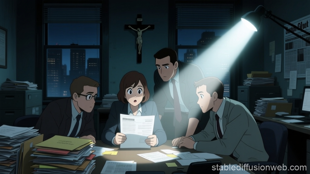 Journalists Investigating Late Night in Office