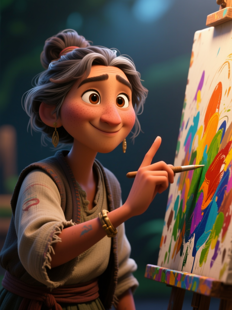 Joyful Artist Painting a Colorful Canvas