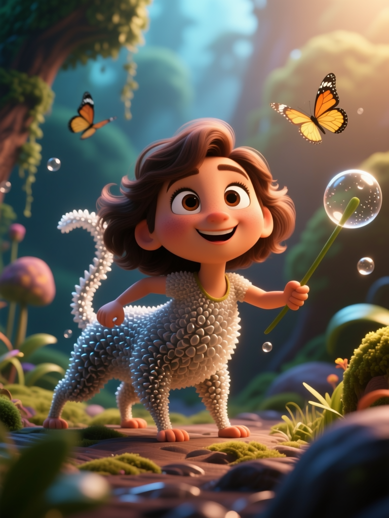 Joyful Child with Animal Body in Enchanted Forest