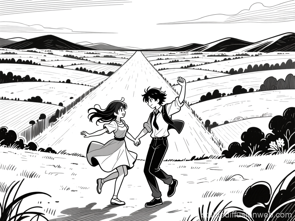 Joyful Dancing Couple in a Vast Countryside