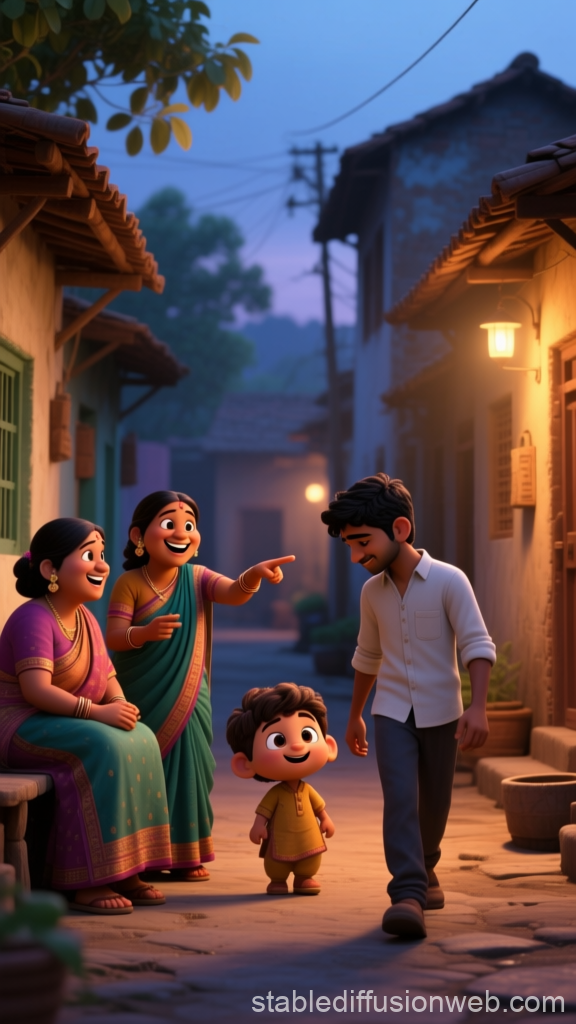 Joyful Evening in an Indian Village Street