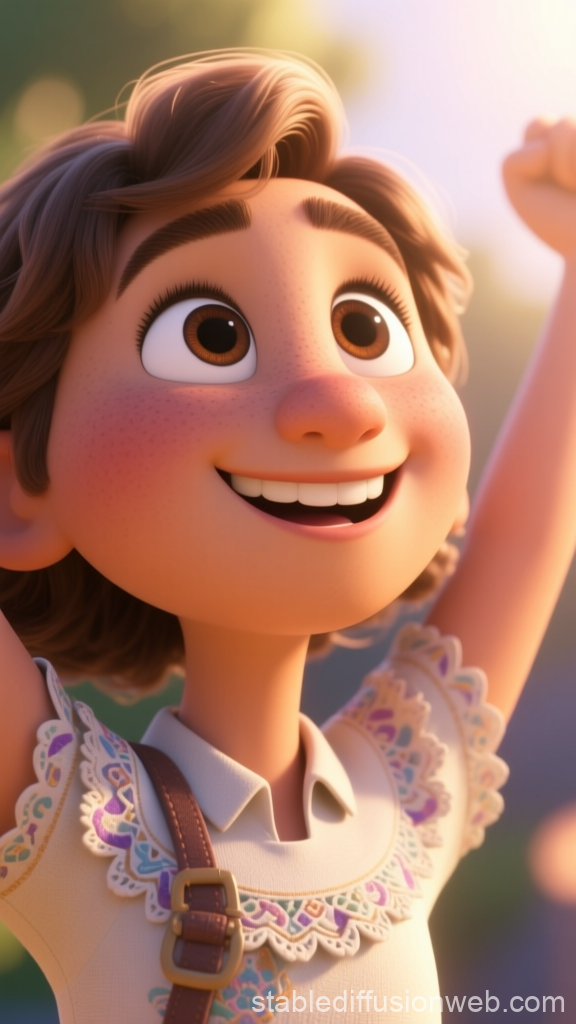 Joyful Pixar-Style Character Celebrating Victory