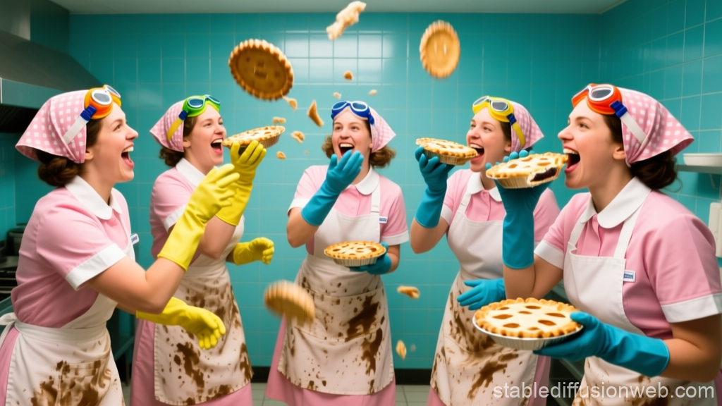 Joyful Scullery Maids Engaged in a Playful Pie Fight