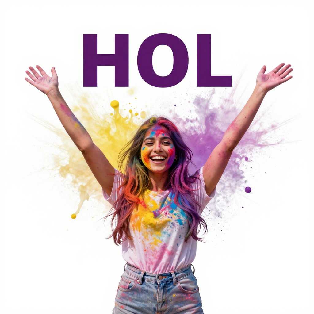 Joyful Woman Celebrating Holi Festival with Colorful Powder