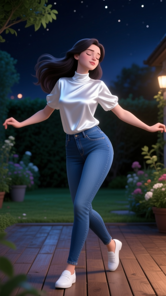 Joyful Woman Dancing Under Starry Night