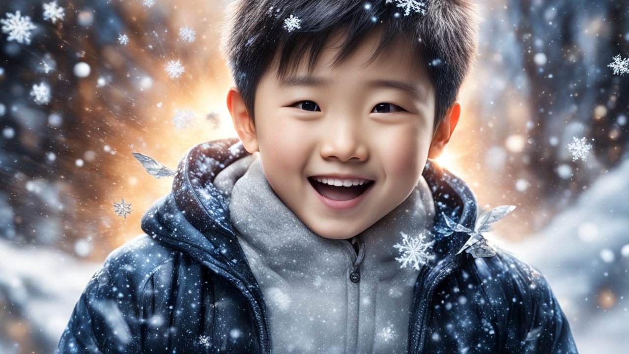 Joyful Young Boy in Snowy Winter Scene