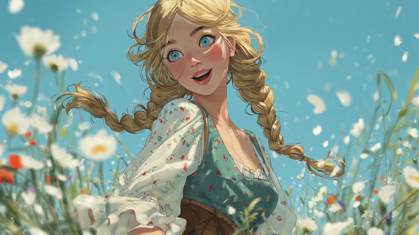 Joyful Young Woman in a Flower Field