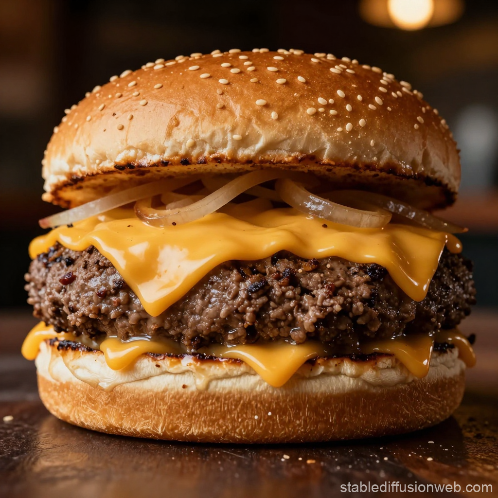 Juicy Cheeseburger with Onions and Melted Cheese