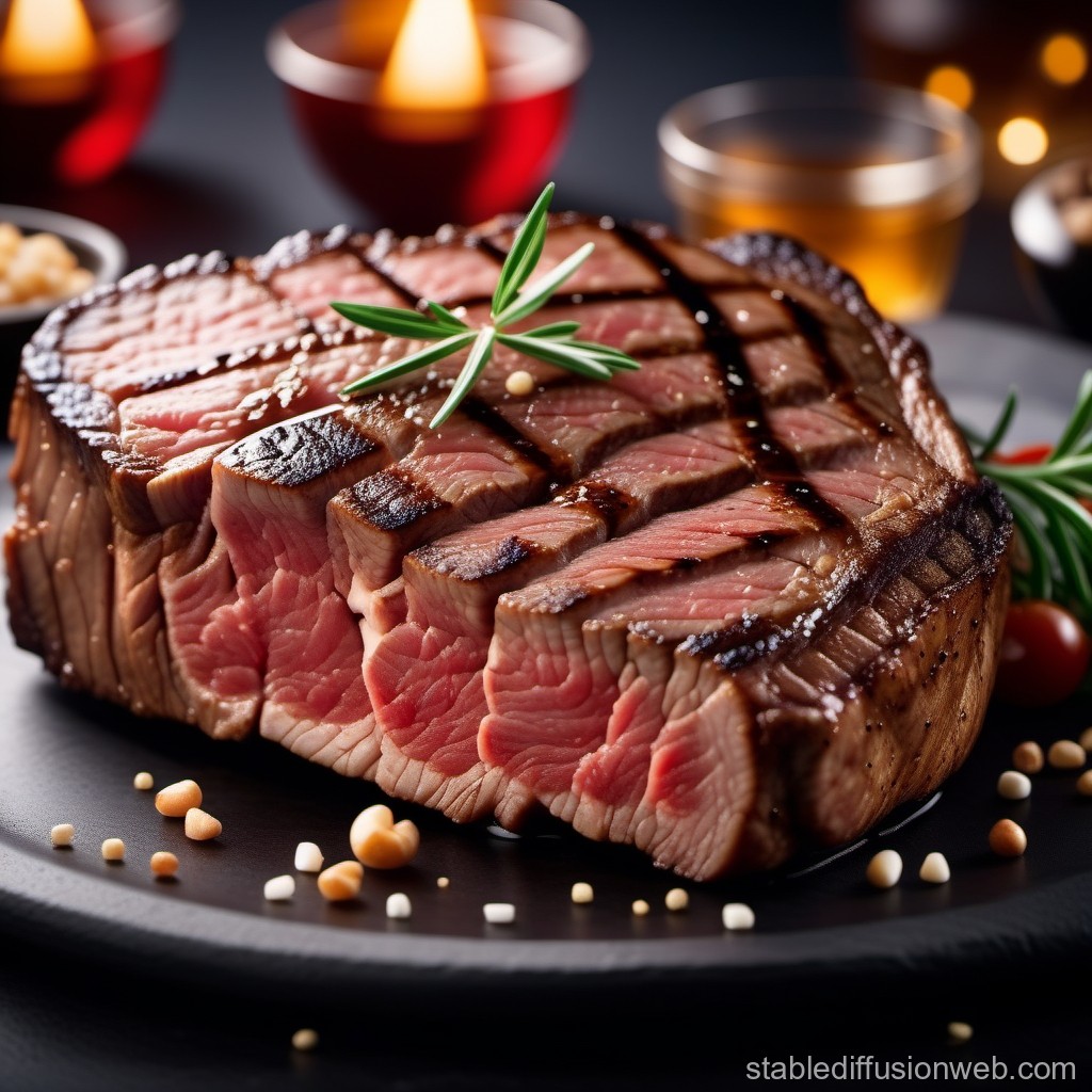 Juicy Grilled Steak with Rosemary Garnish