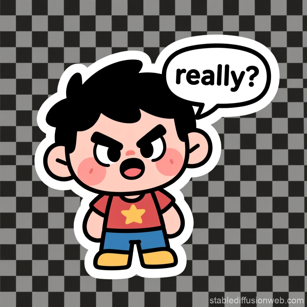 Kawaii Angry Cartoon Character with 'Really?' Speech Bubble