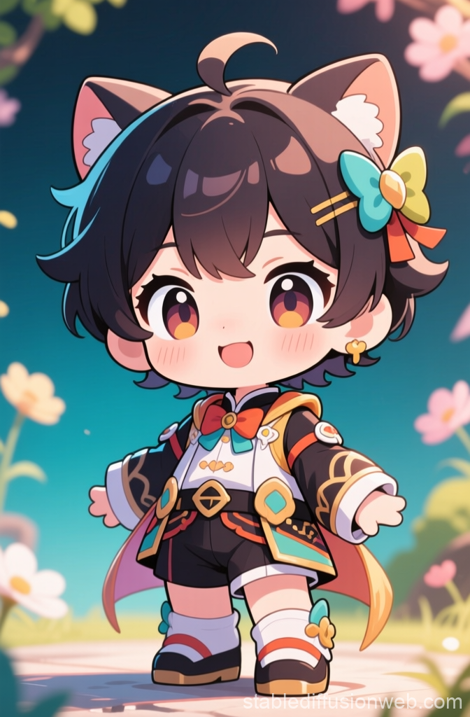 Kawaii Chibi Anime Character with Cat Ears