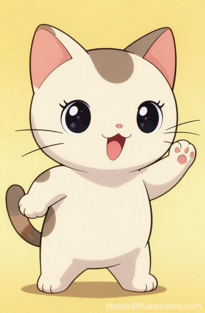 Kawaii Chibi Cat Character with Big Eyes