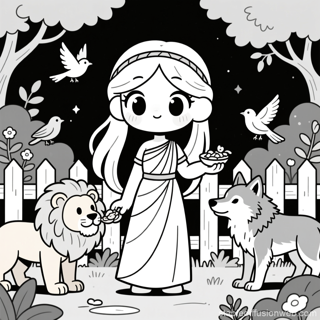 Kawaii Circe Feeding Animals in a Garden