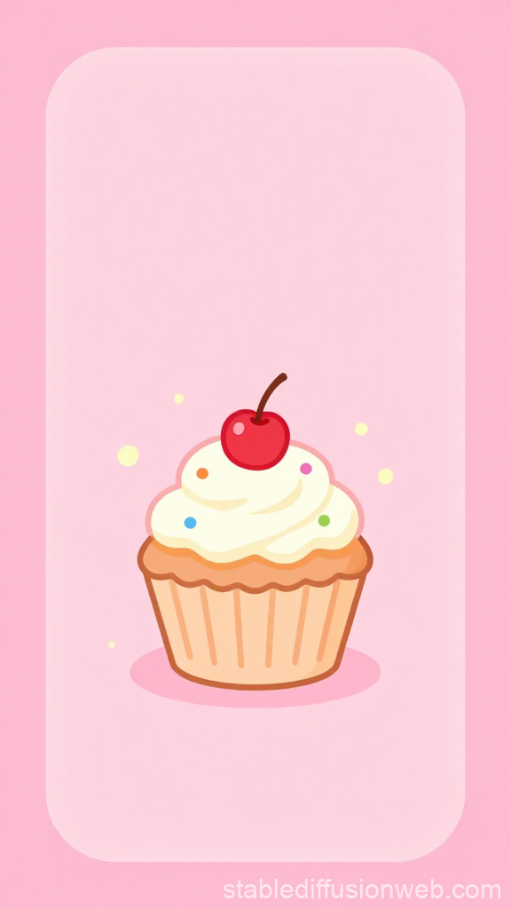 Kawaii Cupcake with Cherry on Pink Background